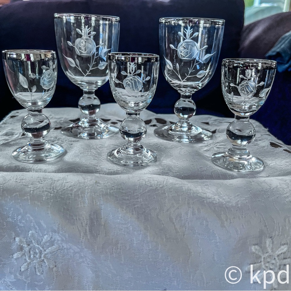 Vintage 5 piece Reizart Crystal's Miramar collection 3 cordials, 2 cocktail